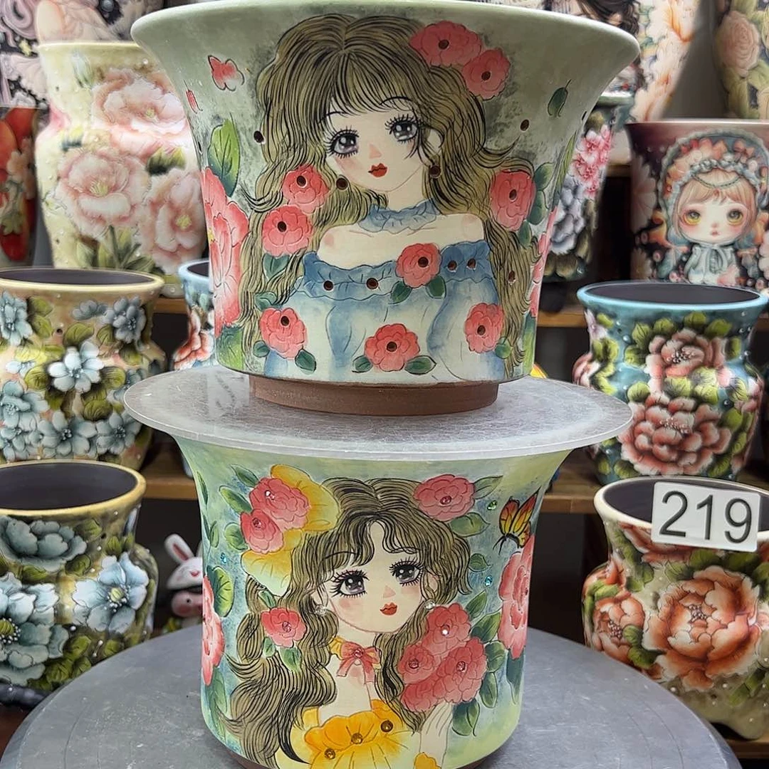 言***诺景德镇炫彩手绘景德镇陶瓷花盆