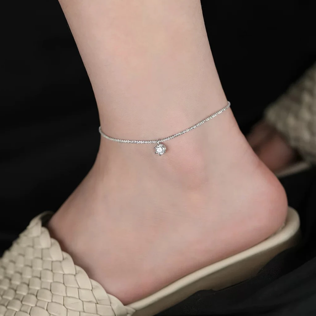 925银合成锆石脚链 爆款波光粼粼银河脚链春夏百搭精致ins风7076