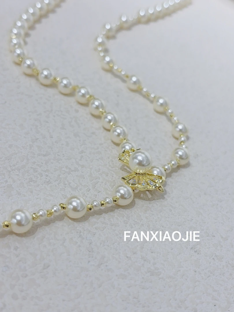 合金仿珍珠项链 轻奢白色颈链锁骨链范小姐D「金钻蝴蝶结」毛衣链