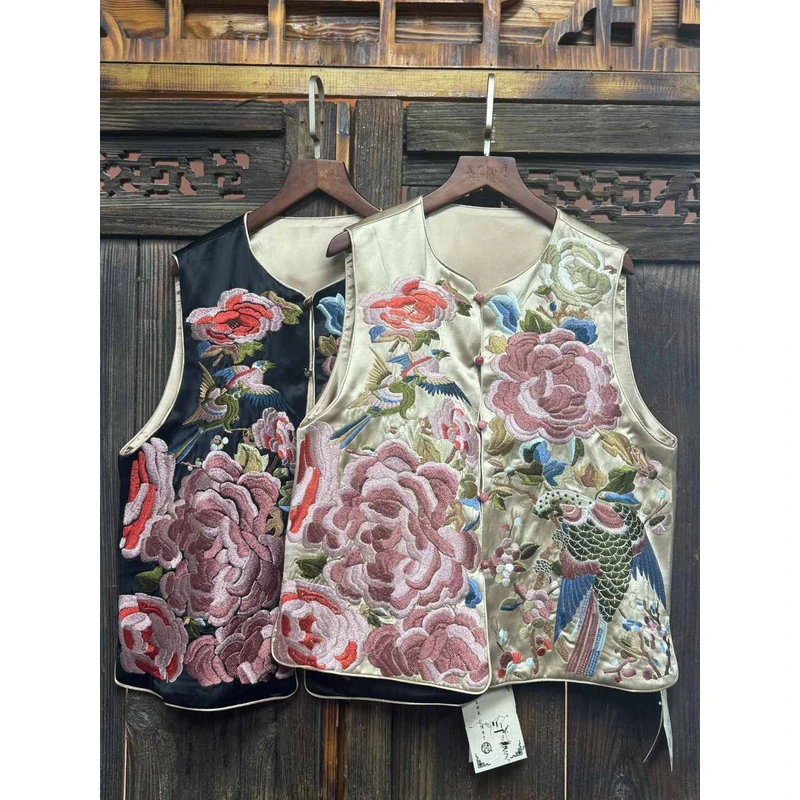 （再见时光）秋冬中国风复古精工刺绣休闲马甲