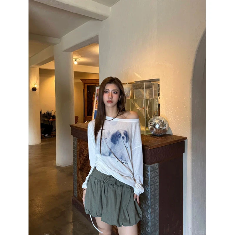 法式气质温柔风设计感印花长袖T恤女夏季新款高级感百搭显瘦裤裙