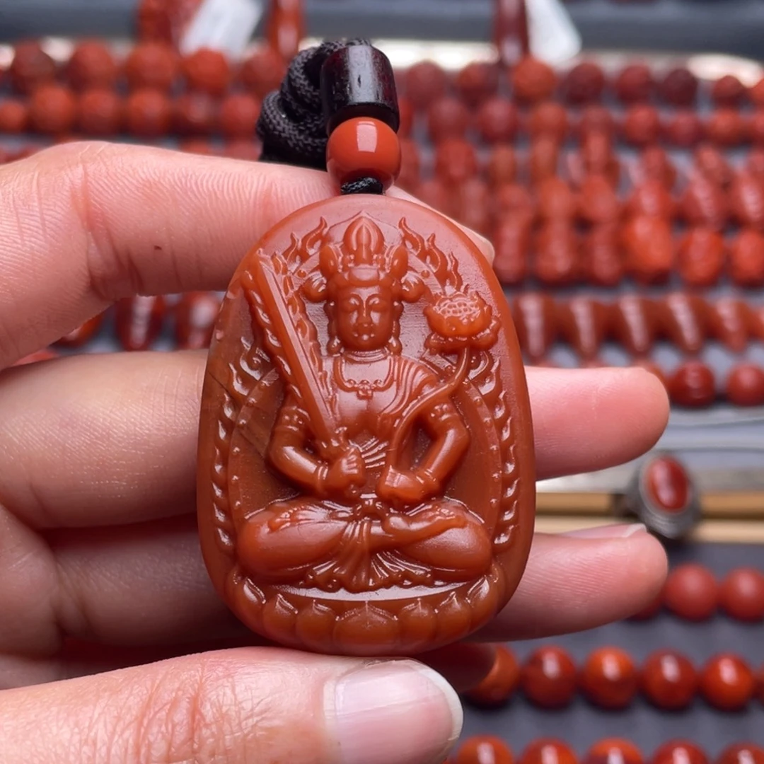 南红玛瑙未镶嵌其他W46*33*15凉山联合料玫红虚空藏菩萨柔光