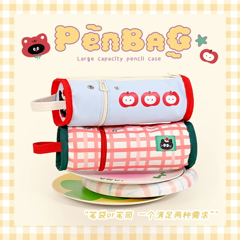 苹果猫笔筒笔袋二合一文具袋女生高颜值高中生多功能文具袋收纳袋