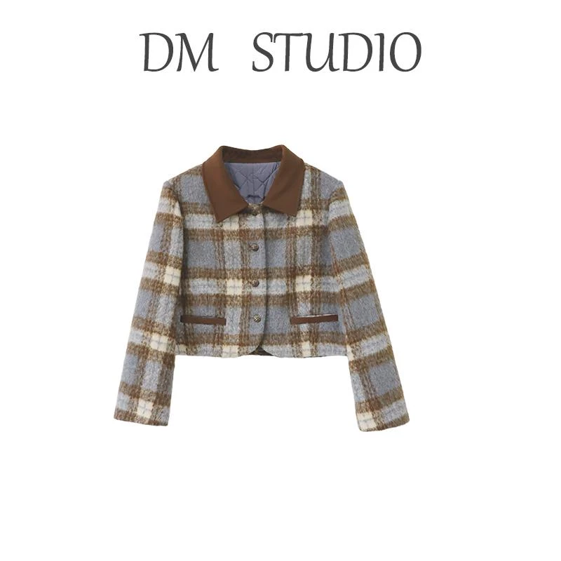 现货【枫糖奶糖】秋冬法式复古小香风格纹A字高腰气质套装 DM15085