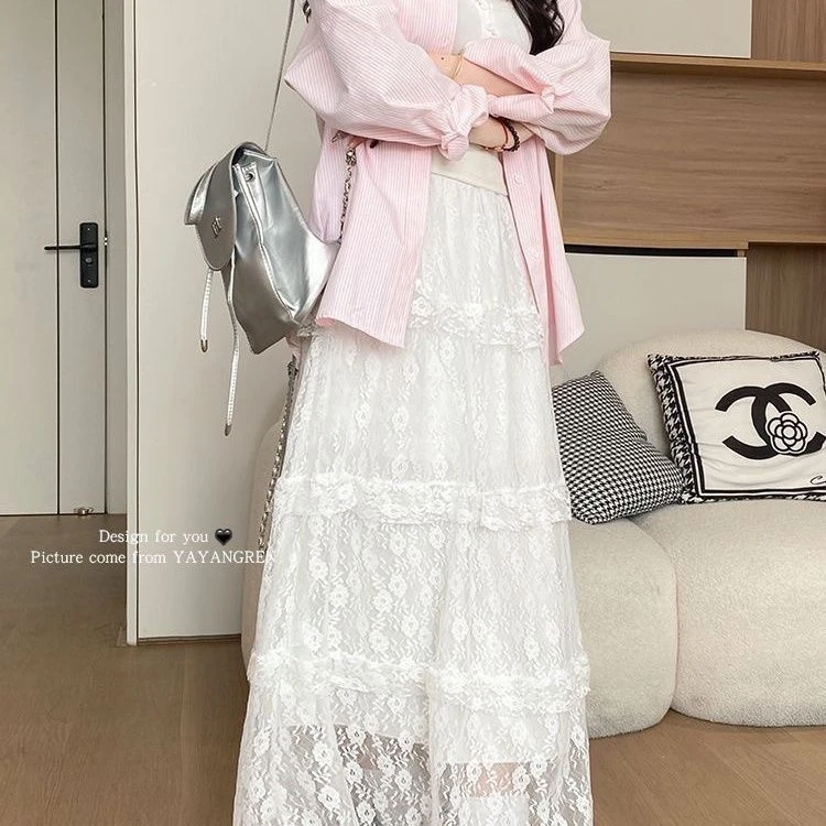 白色蕾丝a字半身裙2025新款温柔风公主蛋糕裙修身减龄小个子夏季