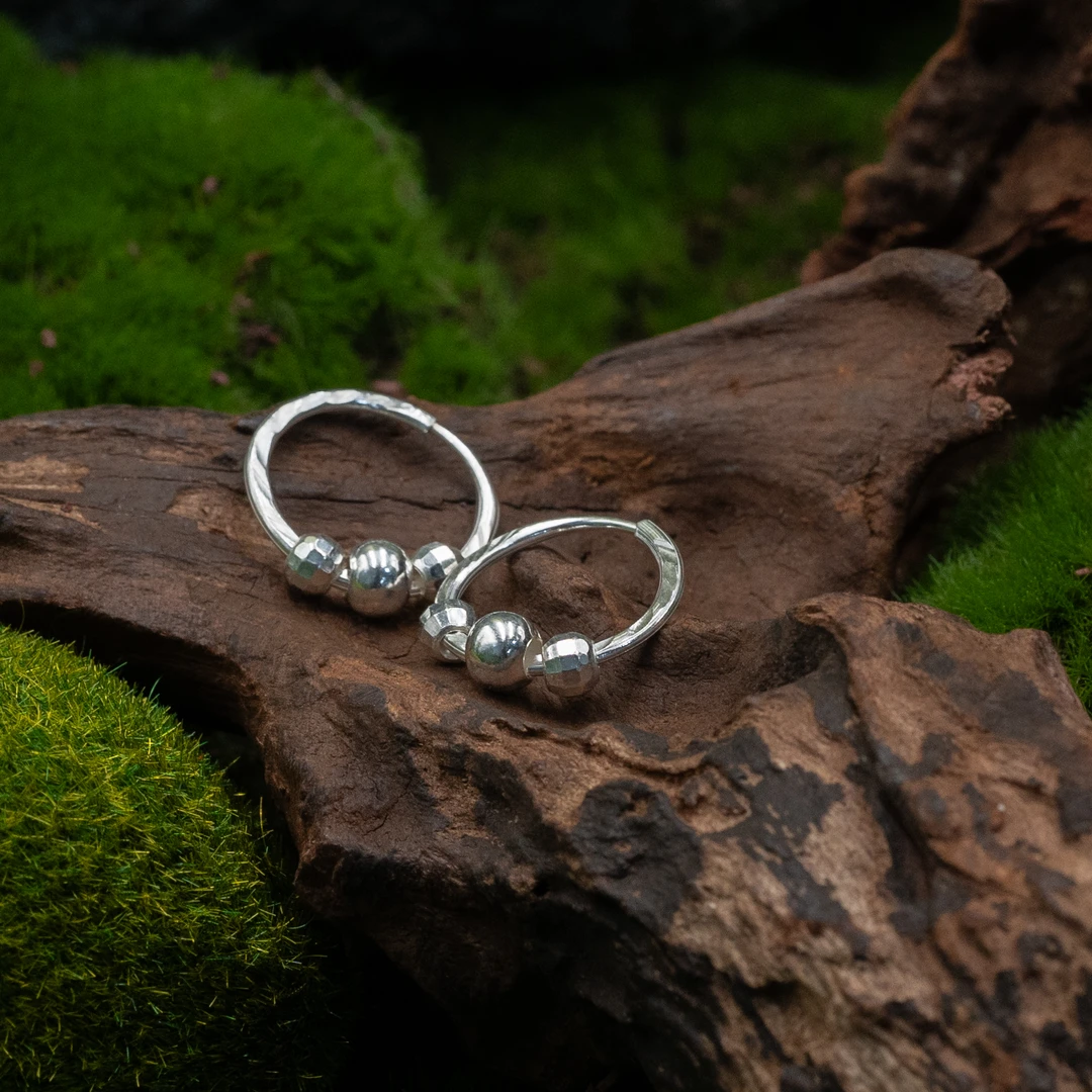 足银耳饰 好运珠珠耳环 银笙蔓 气质百搭简约光珠小耳圈