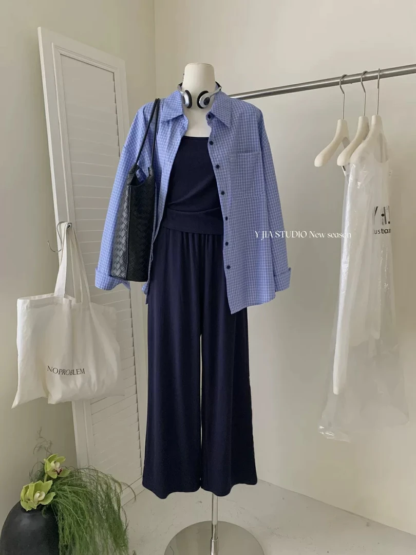 哆米拉 时尚百搭衬衣➕小吊带➕糯米阔腿裤