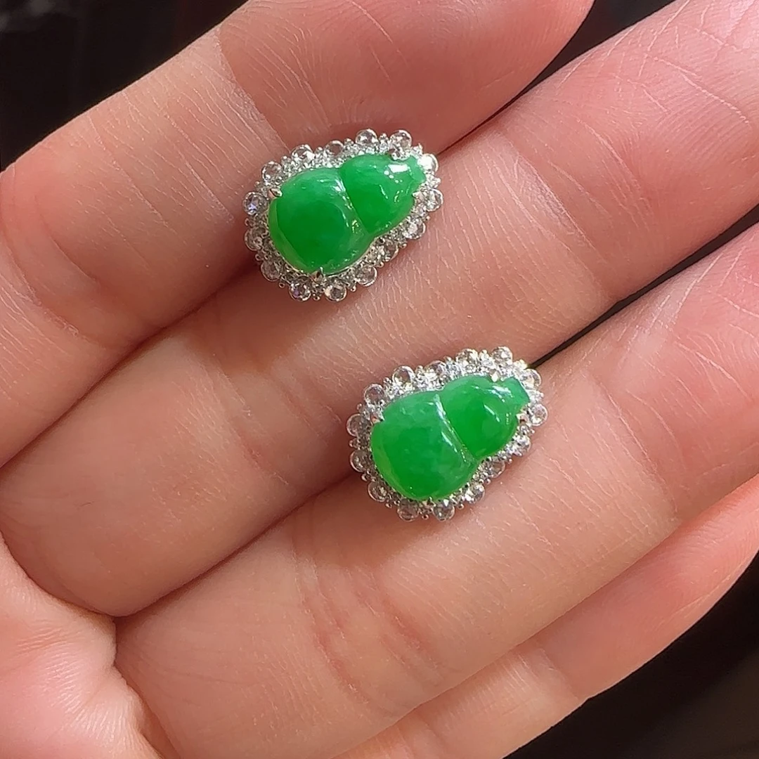 翡翠18K金镶嵌耳坠