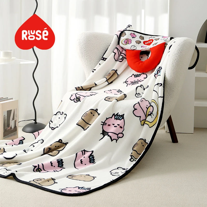 洛蔷原创插画设计素珍小四卡通形象手提便携户外毯可收纳毛毯盖毯