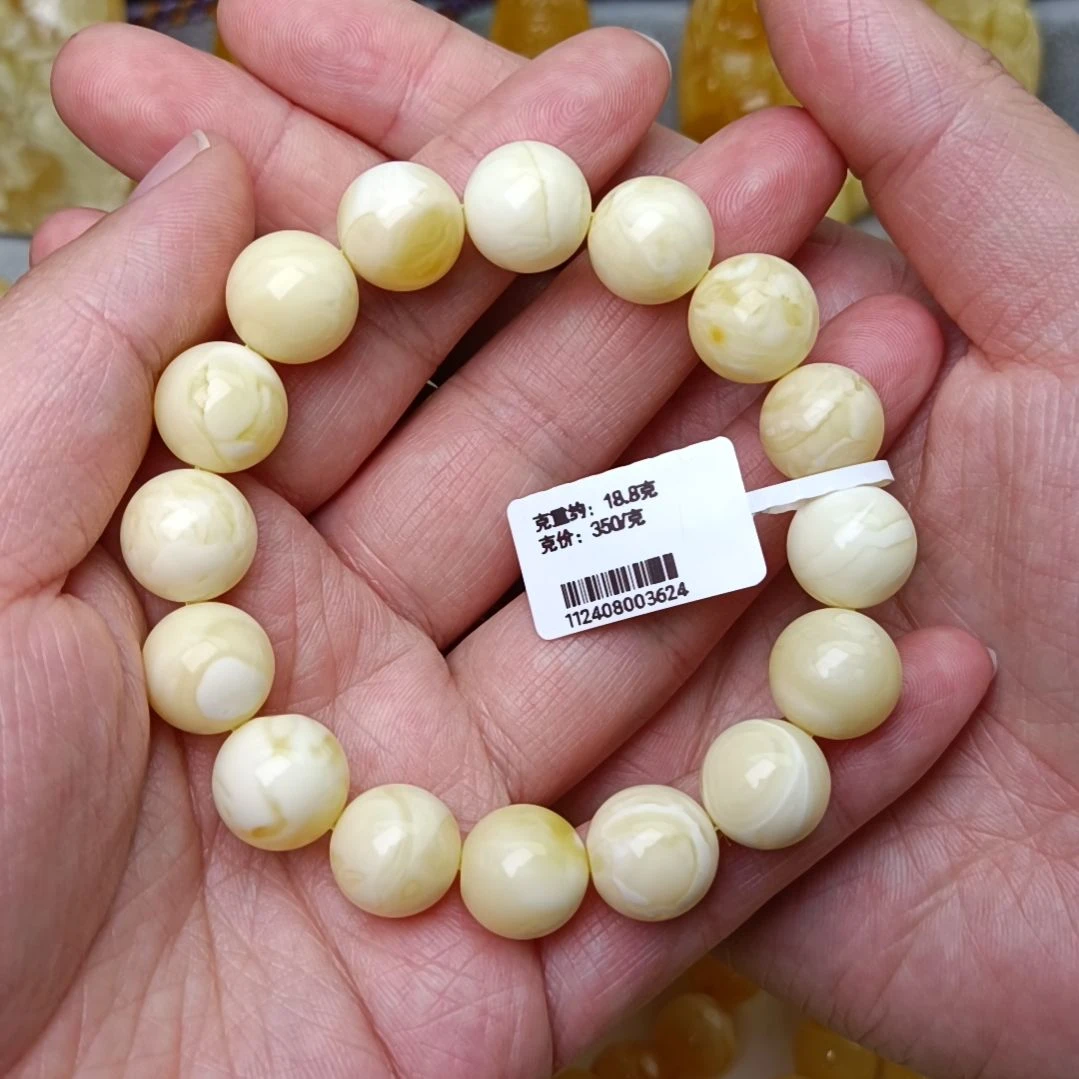 未镶嵌蜜蜡手链哲12大加圆珠瓷白浓蜡16手围