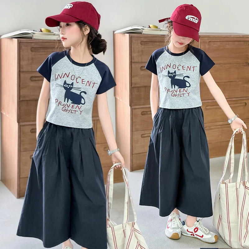 童装女童夏装时尚短袖 T恤2025新款中大儿童洋气休闲宽松薄款裙裤