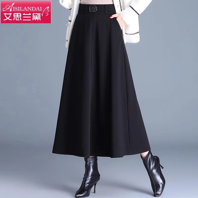 黑色半身裙女2025秋冬新款高腰垂感中长款a字裙气质过膝大摆伞裙