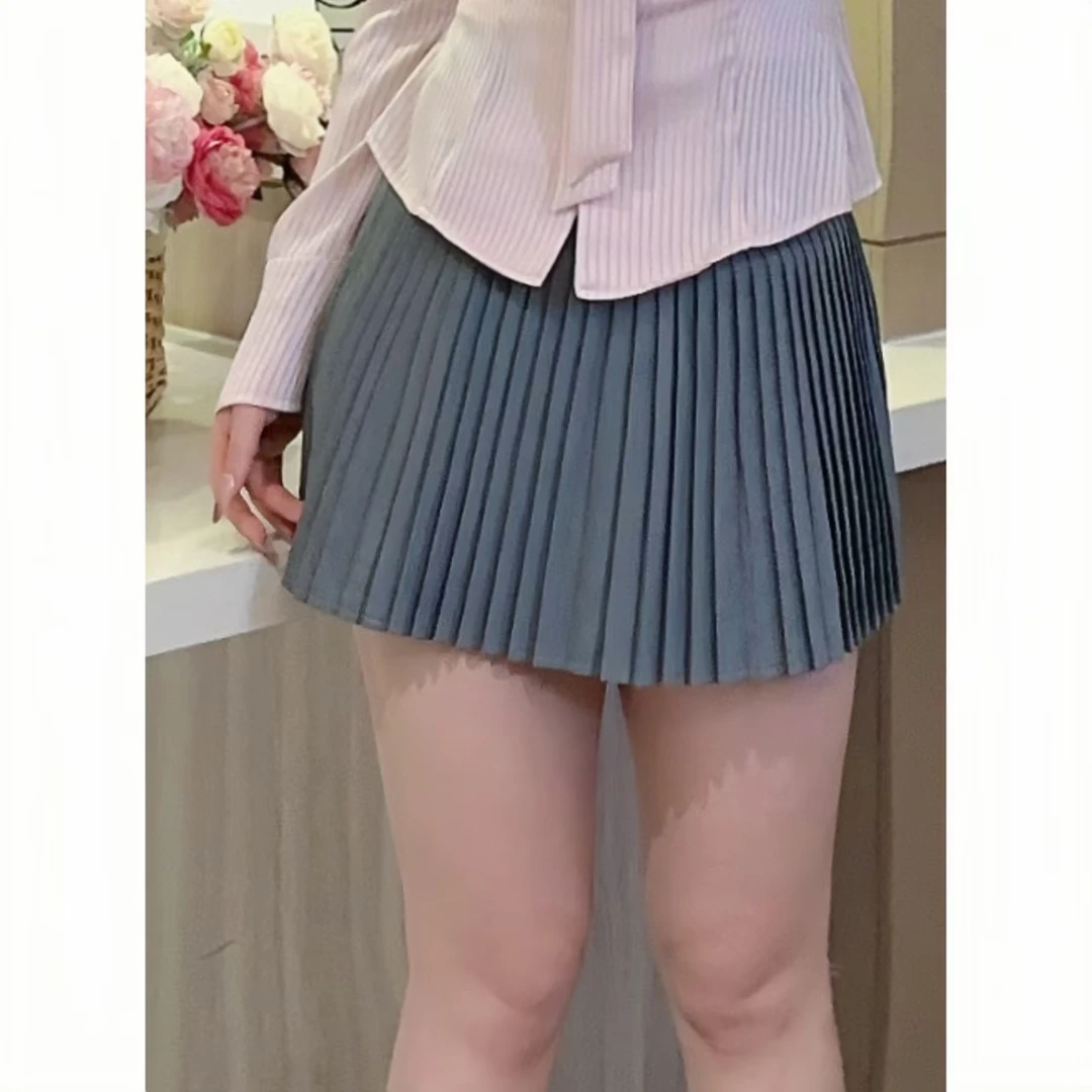 【MuMu】西装A字百褶半身裙新款防走光高腰a字短WP9455短裙夏季裙子