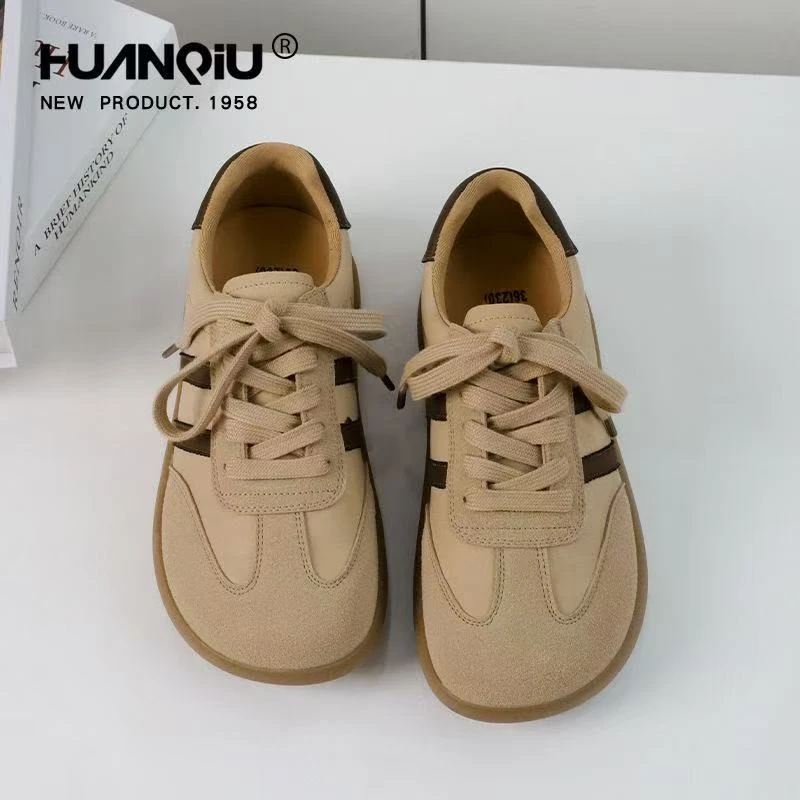 环球百搭德训鞋女2025新款春秋厚底透气软底休闲鞋平底系带板鞋