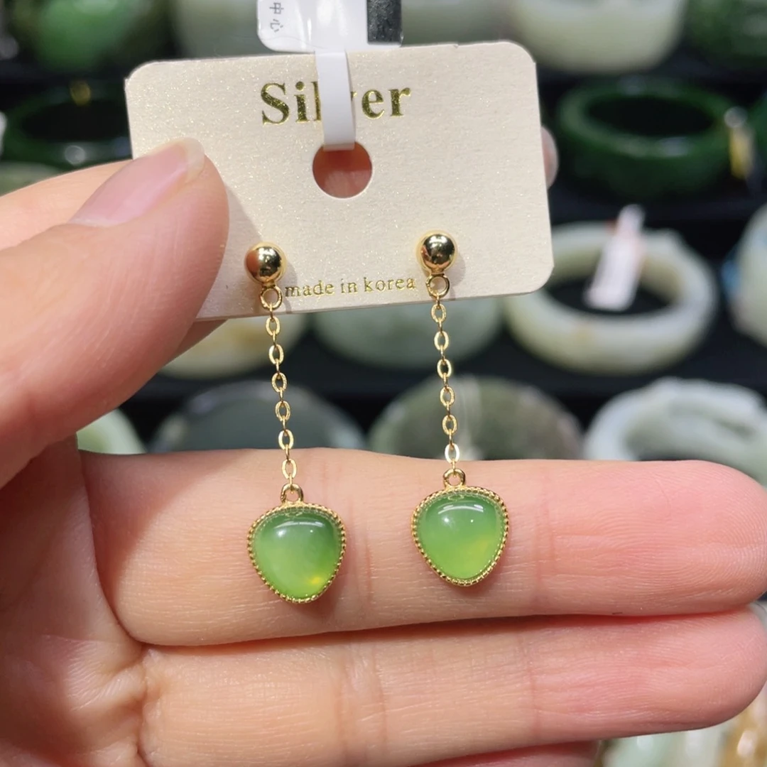 银S925镶嵌和田玉耳饰