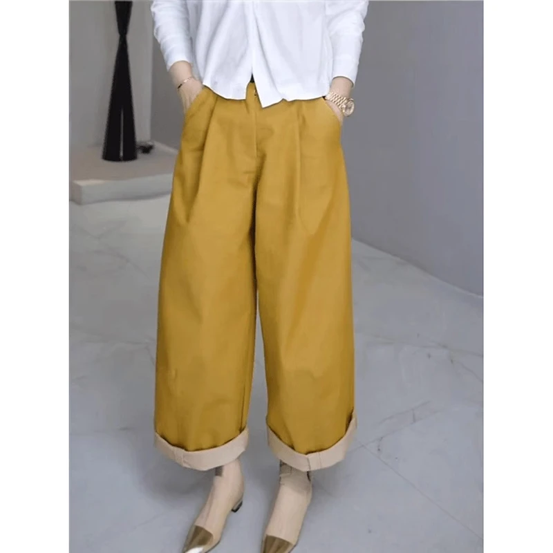 早春复古阔腿裤2025春季新款F高腰纯色显瘦直筒遮胯休闲裤长裤女