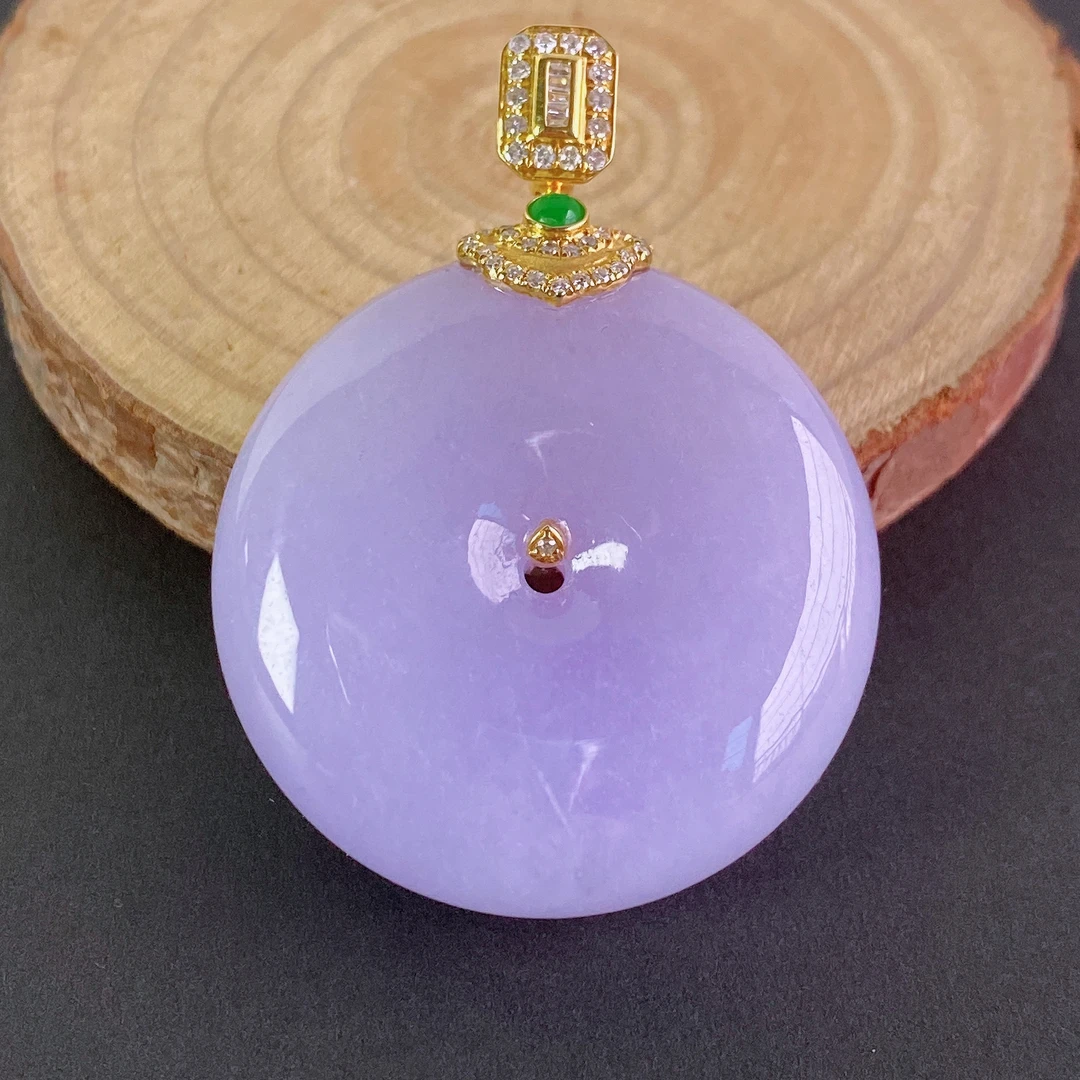 天然缅甸A级翡翠精致高端臻选百搭款紫罗兰平安扣吊坠18k金镶嵌