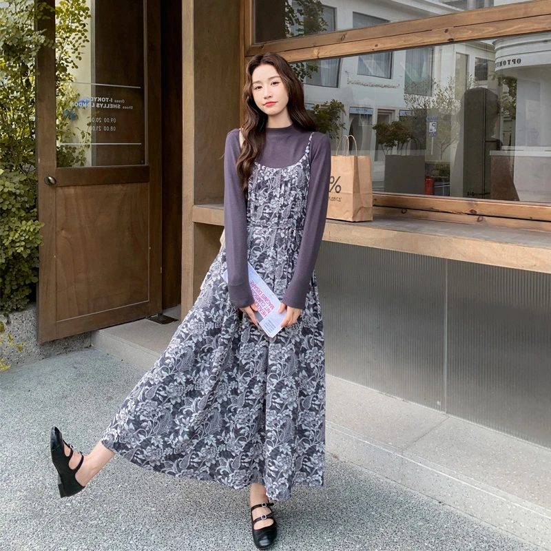 法式氛围感碎花吊带裙T恤套装2025早秋新款复古浪漫风通勤两件套