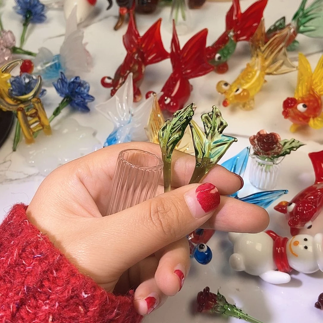 琉璃手工艺品妍*子瓶子叶子