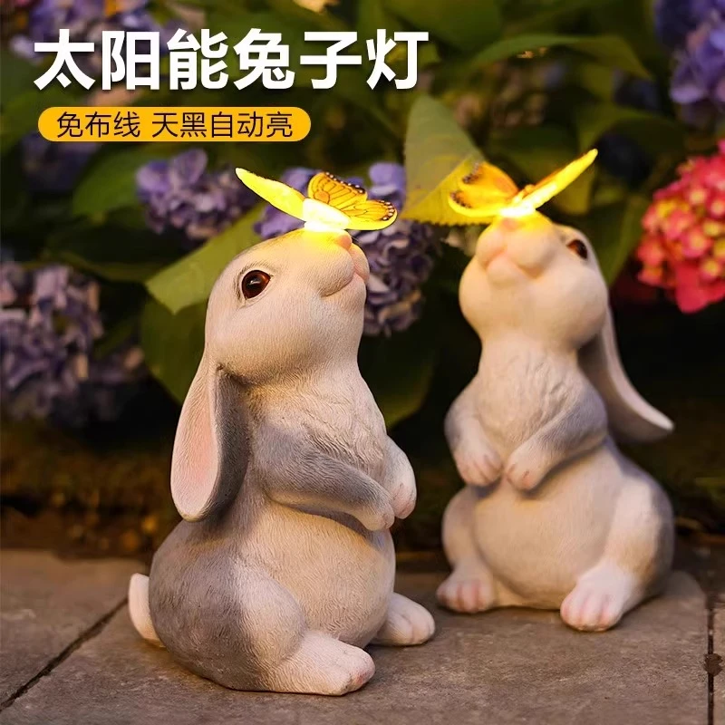 太阳能庭院灯兔子灯户外防水花园阳台创意布置兔子摆件动物小夜灯