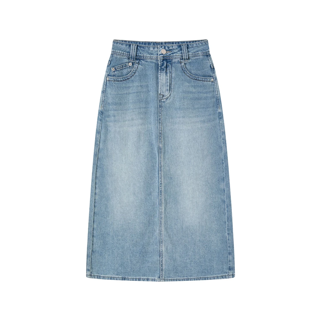 MS家新款时尚百搭显瘦后开叉半身牛仔裙00081