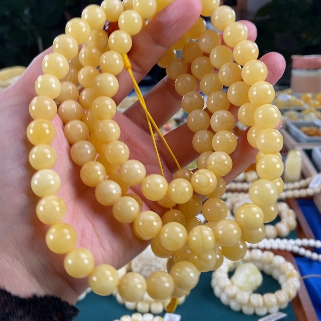 琥珀未镶嵌珠宝奇石11圆珠108串87.59