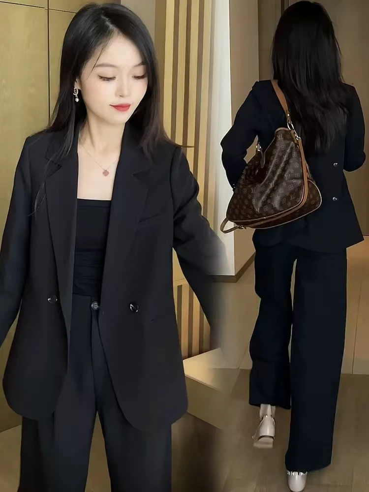 高级感套装女2025春秋新款时尚洋气减龄西装阔腿裤两件套5001