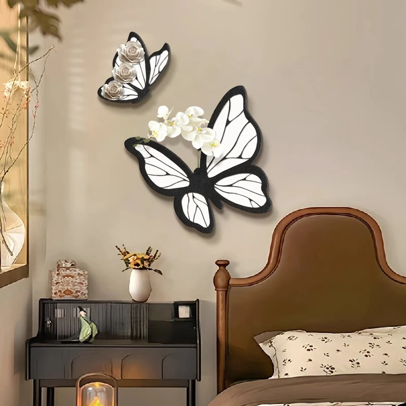 奶油风电视机背景墙装饰画法式蝴蝶餐厅墙面挂件高级感水晶挂画