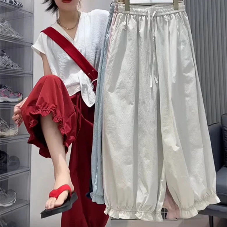 夏季新款花边阔腿灯笼裤宽松显瘦百搭薄款韩版九分裤休闲裤女高腰