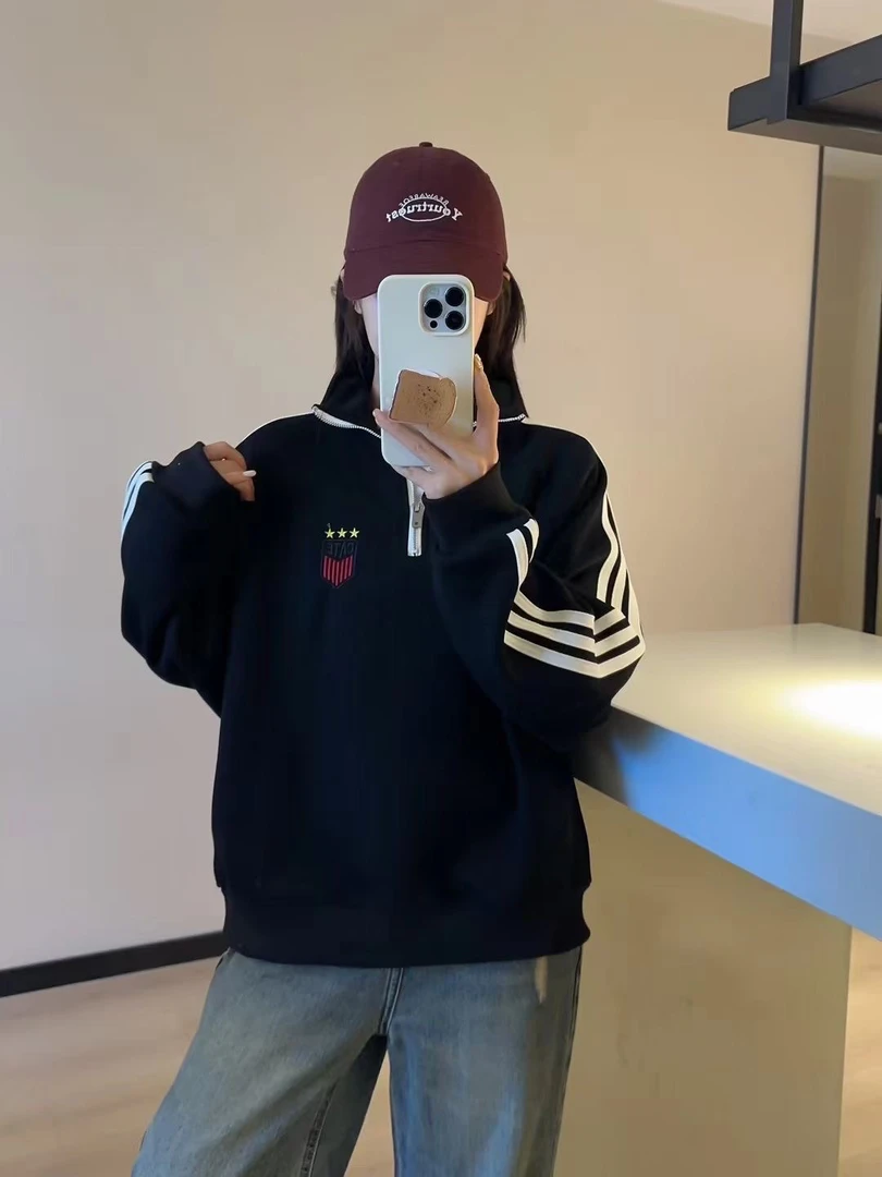 加绒休闲风印花立领卫衣字母圆领不起球