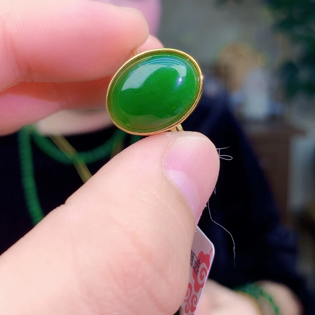 吊坠(不含链)银S925镶嵌和田玉（碧玉）戒指