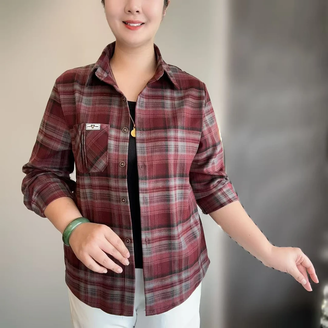 2025秋季新款洋气休闲时尚女士格子上衣衬衫长袖外套