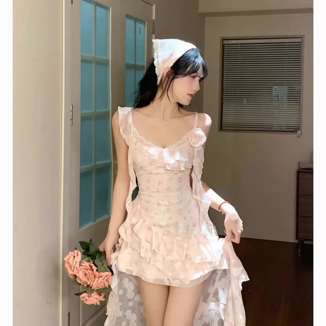 【破价秒发】甜辣不规则碎花吊带裙子女2025夏季新款仙女收腰
