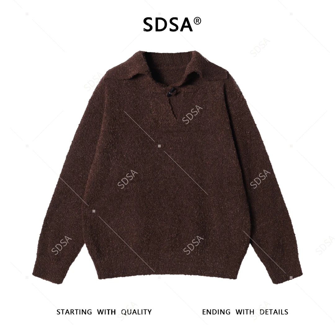 SDSA男士秋冬新款痞帅男装慵懒风纯色一字扣翻领毛衣百搭简约百搭