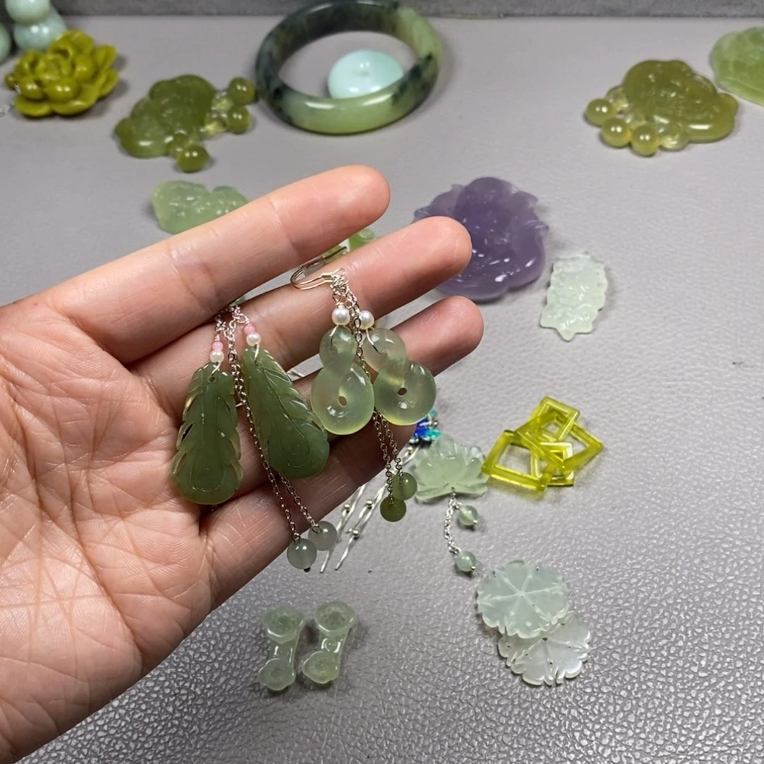 蛇纹石玉未镶嵌挂件耳饰耳环项链