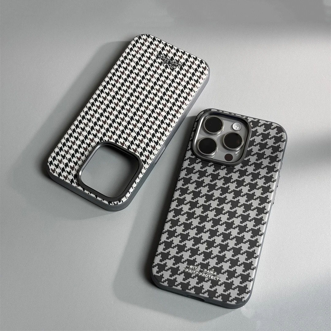 磁吸【千鸟格】适用华为三星苹果iphone12/16promax手机壳防摔时尚