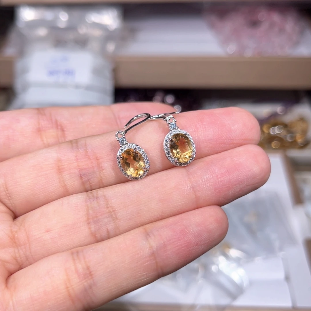 水晶耳饰银S925镶嵌黄水晶011