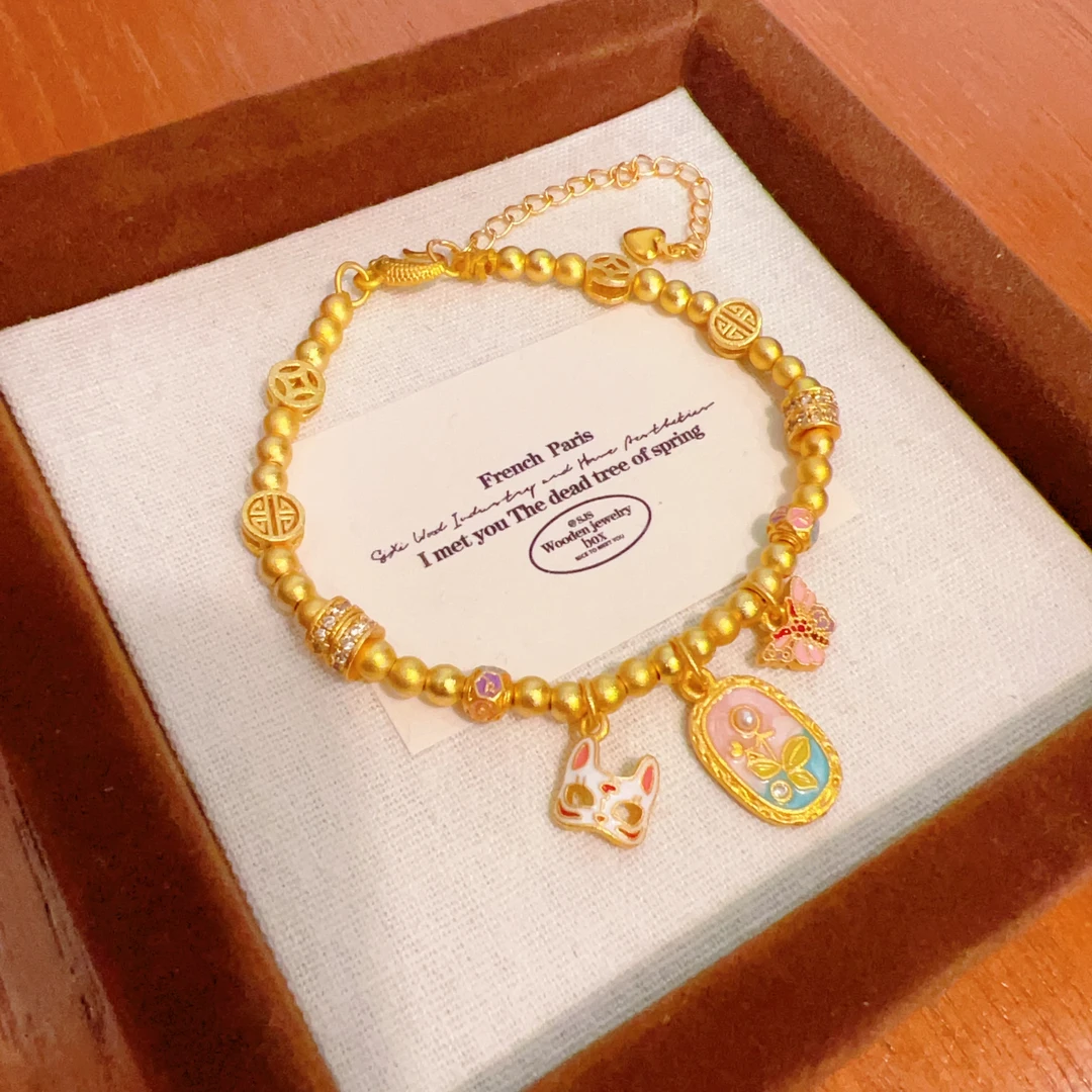 铜合金珐琅手链 新中式古法鎏金珐琅手工DIY手链饰品轻奢串珠小众