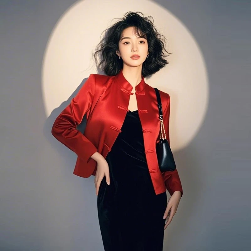 新中式女装轻国风盘扣红色唐装外套女2025早春新款气质超好看上衣