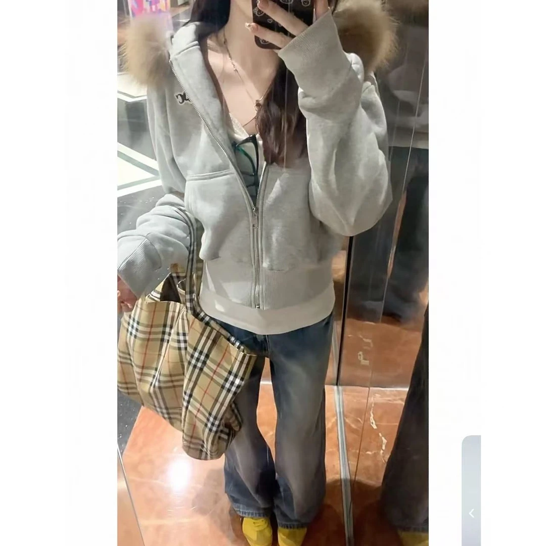 徐秋阳   真毛领卫衣 冬季新款百搭时尚显瘦显白毛领外套13572