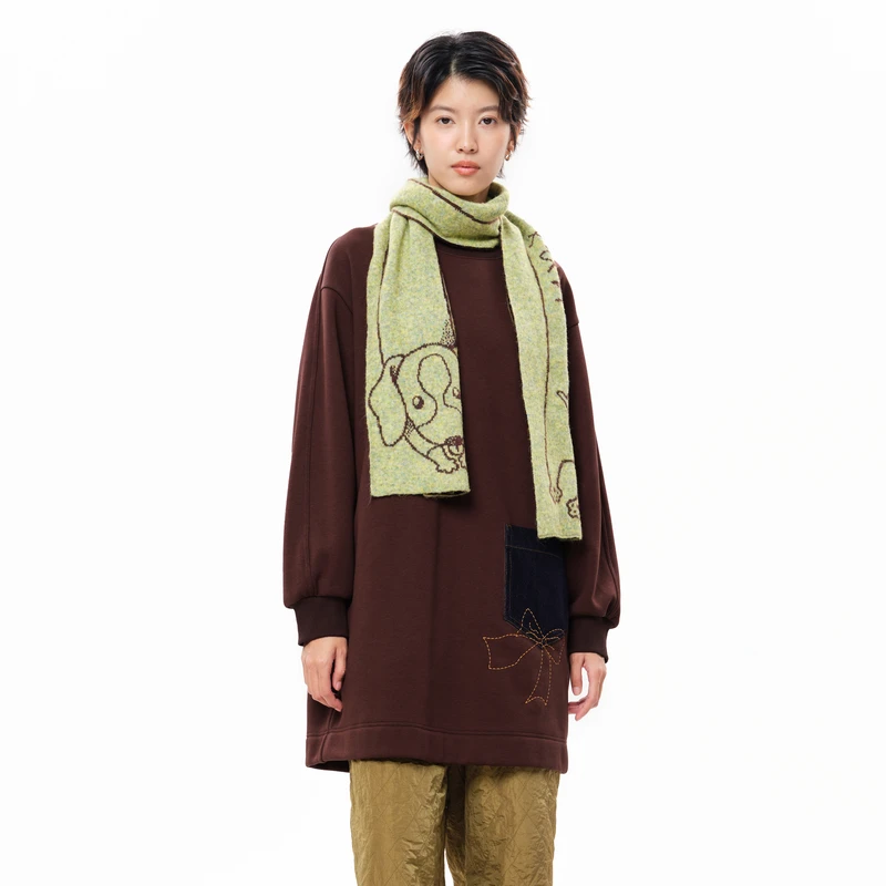 【新】MOVEUP幻走2025冬季.FUN 圆领蝴蝶结绣花中长款卫衣3EWD11498