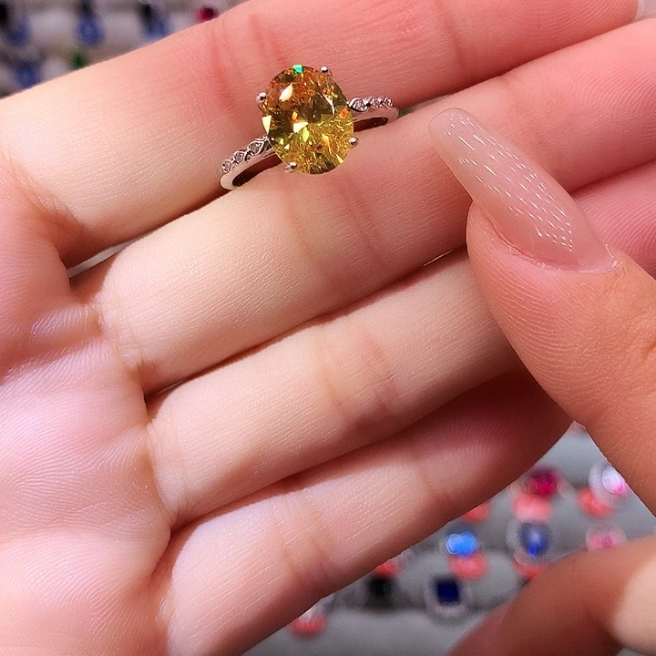 黄晶戒指银S925镶嵌戒指