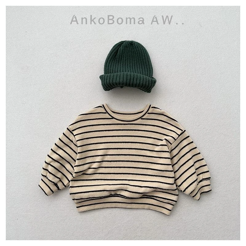 FAVMARTHA软乎乎高品质~春秋款儿童磨毛条纹长袖恤男女童宽松复古