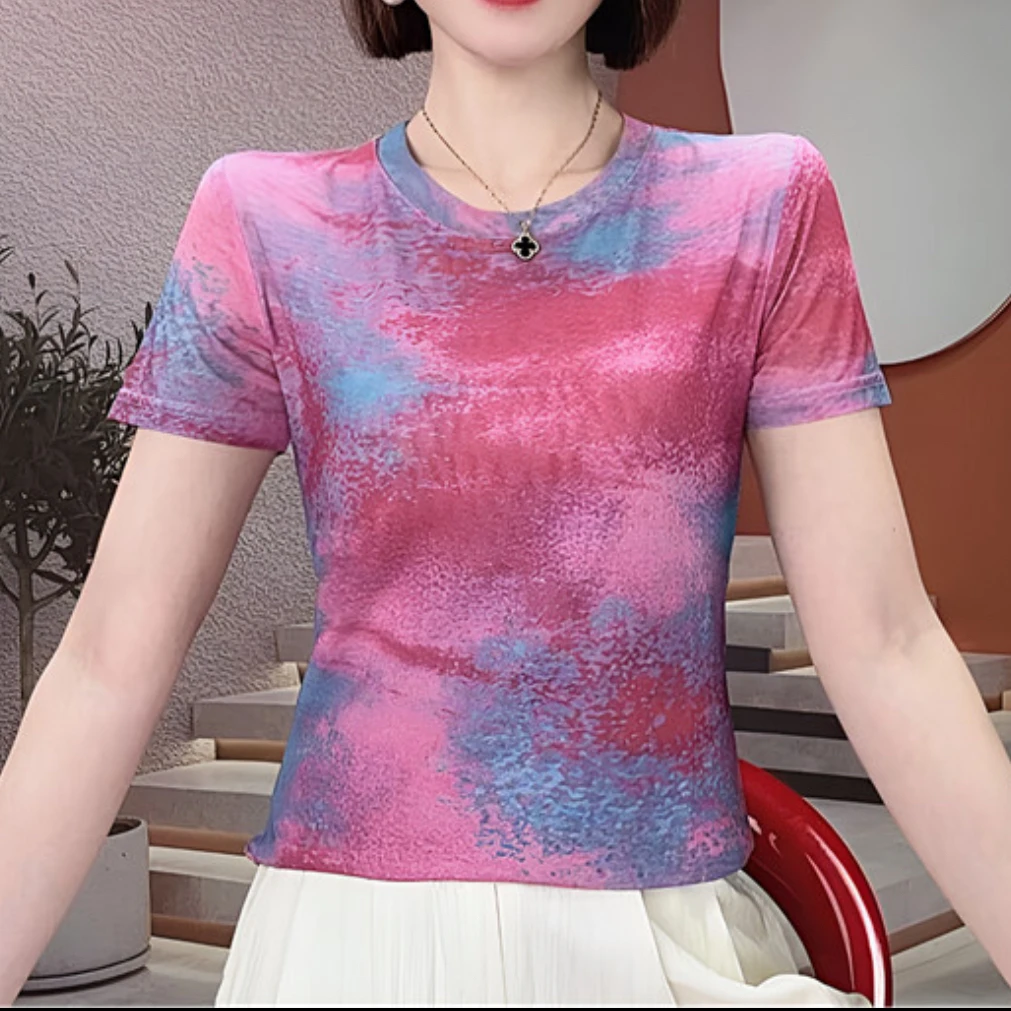 【长袖/短袖】新款时尚印花圆领女修身显瘦洋气百搭简约上衣潮C2129