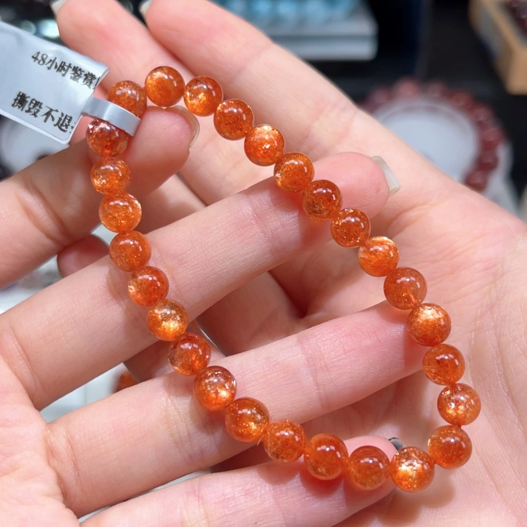 未镶嵌手串长石6.8mm 高品金太阳
