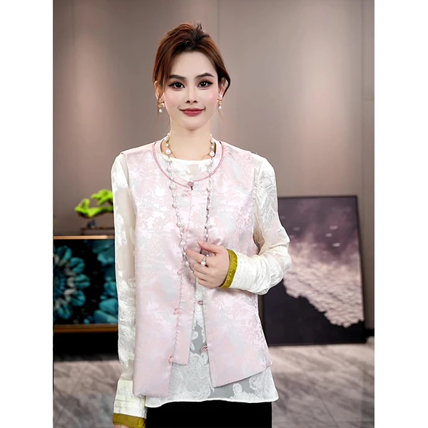 新中式时尚气质复古唐装中国风重工刺绣单排扣圆领女士无袖马夹