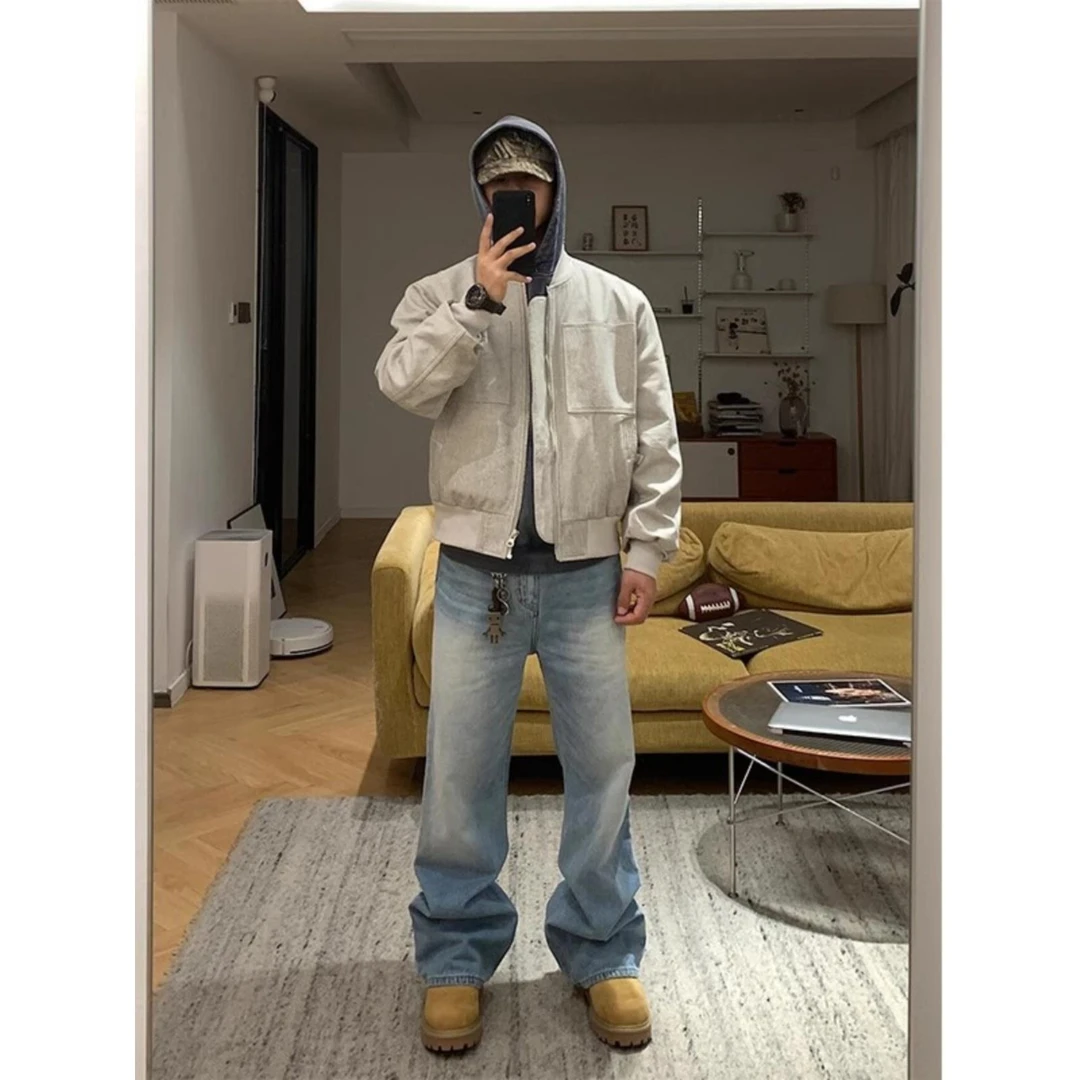 Gosnace美国覆古短外套男士春秋季高端清洁棒球制服飞行员夹克