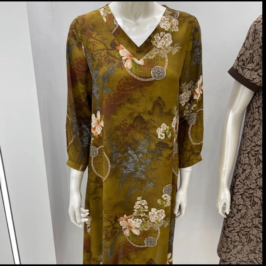 10114-夏季新款裙子时尚气质连衣裙百搭遮肉显瘦妈妈中长款【F仓】