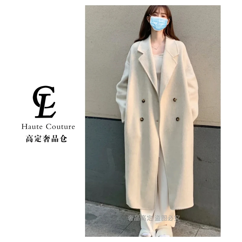 【CL奢品高定】羽绒呢子大衣冬季小个子中长款宽松赫本风毛呢外套