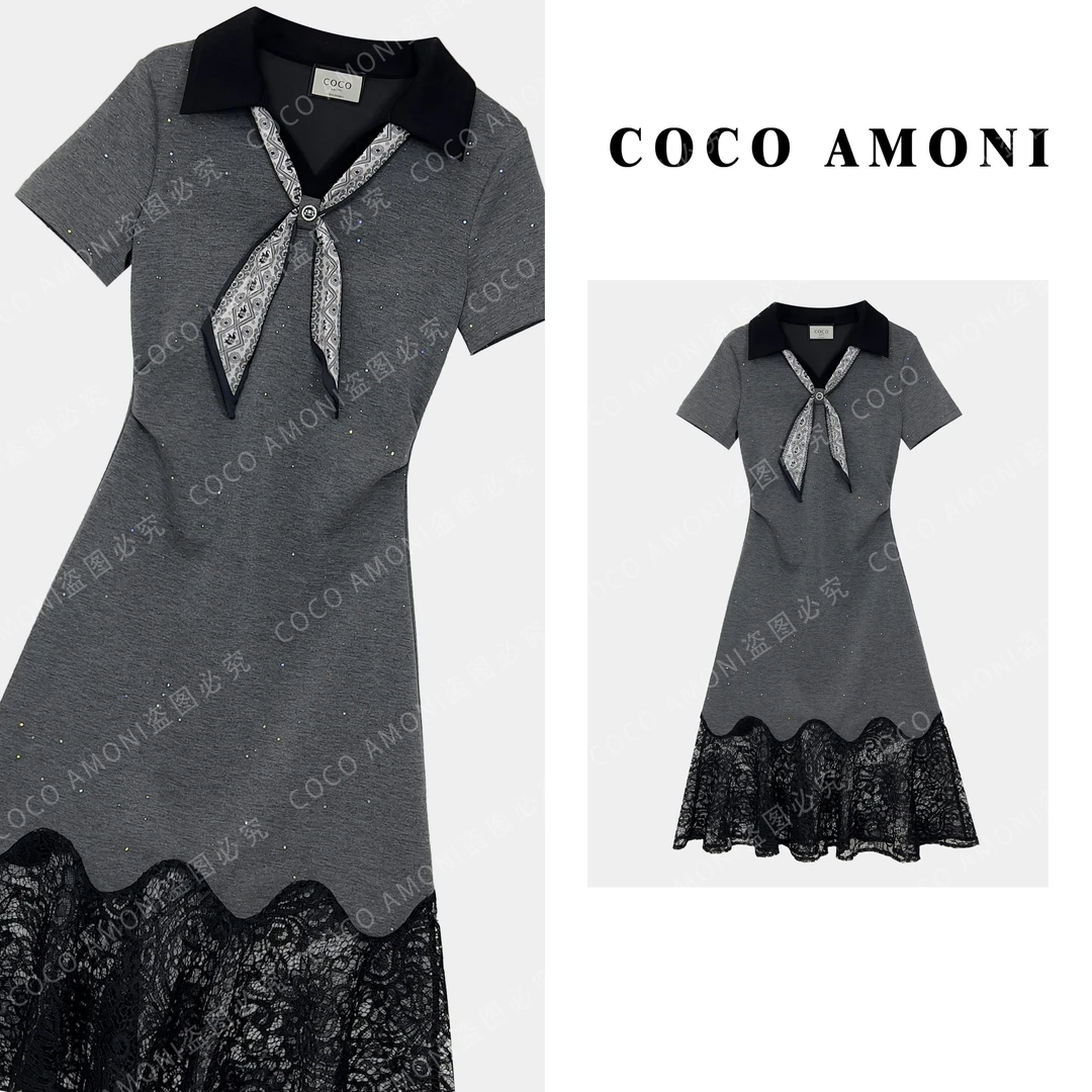 新款设计高级感时尚女装拼接重工蝴蝶结气质显瘦连衣裙AC665